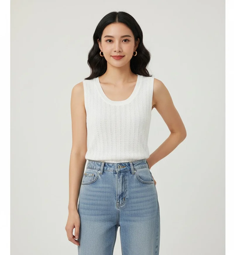 White Textured Tank Top