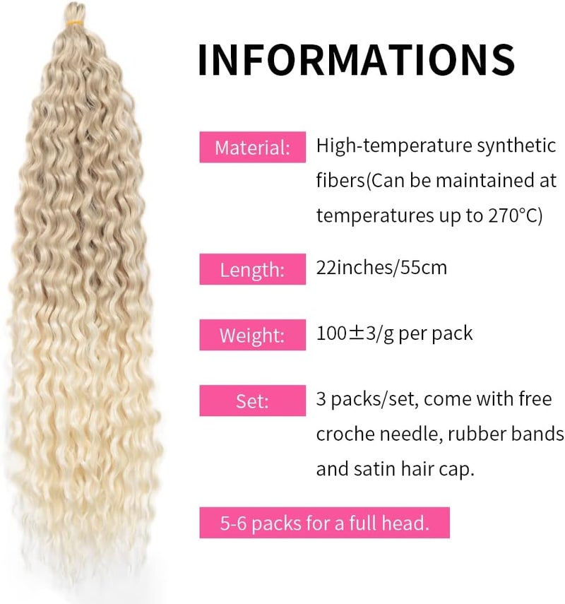 DSOAR Deep Twist Crochet Hair Water Wave Twist Hair Bundles Synthetic Curly Braiding Hair Extension Ombre Curl Braiding Hairpiece, 22 Inch 3 Packs - Image 3