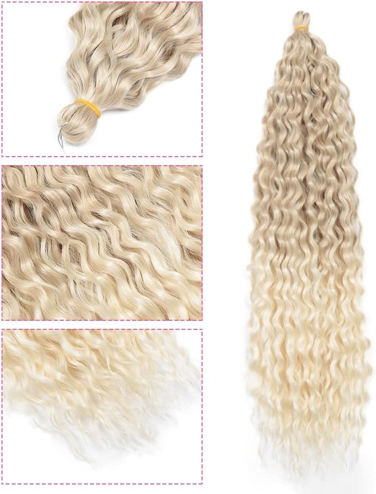 DSOAR Deep Twist Crochet Hair Water Wave Twist Hair Bundles Synthetic Curly Braiding Hair Extension Ombre Curl Braiding Hairpiece, 22 Inch 3 Packs - Image 4