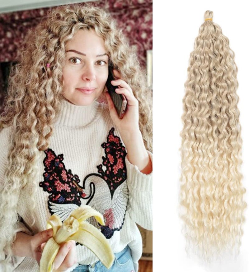 DSOAR Deep Twist Crochet Hair Water Wave Twist Hair Bundles Synthetic Curly Braiding Hair Extension Ombre Curl Braiding Hairpiece, 22 Inch 3 Packs - Image 1