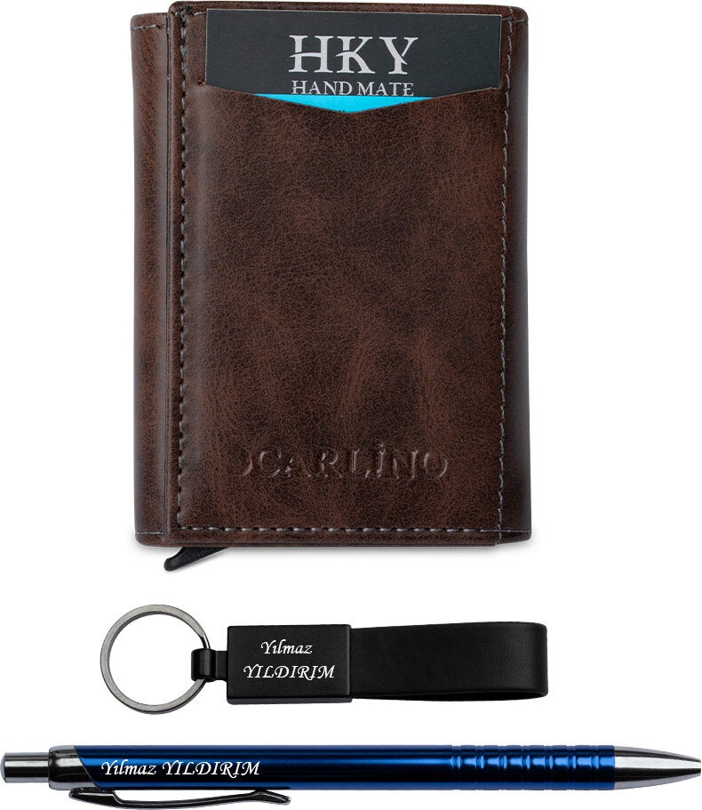 HKY Personalized Artificial Mechanism Card Holder & Wallet Pen Keychain Gift  - Image 1