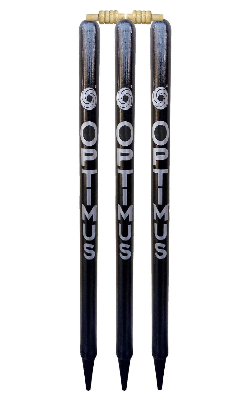 Optimus® Cricket Wooden Stumps Wickets Full Size (Eucalyptus Heavy Wood) Set of 3 with 2 Bails - Black - Image 3