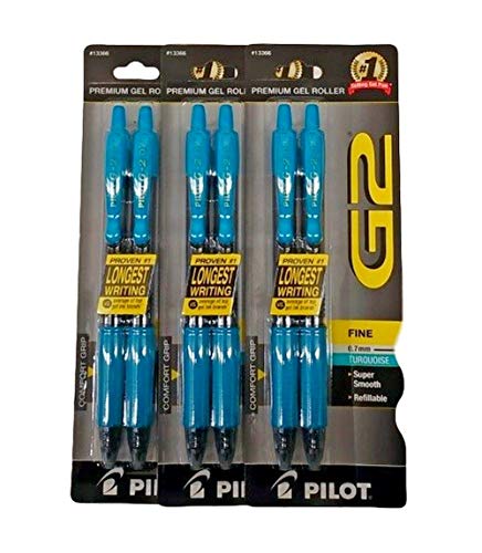 Pilot G2 Turquoise Pens with Turquoise Ink, Retractable Gel Ink Rolling Ball, 0.7 mm, Fine Point, 3 Pair, 6 Total - Image 5