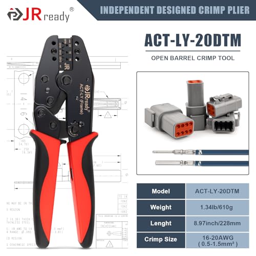 JRready Deutsch Crimping Tool Open Barrel Size 20 - ACT-LY-20DTM Crimper for deutsch DTM Connector Kit Size 20 Stamped Formed Contacts 16-20AWG - Image 2