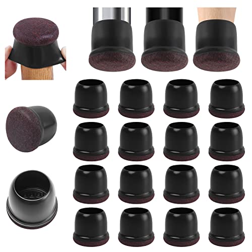 Ezprotekt 24 Pcs Round Silicone Chair Leg Floor Protectors with Felt Floor Protectors for Chair Felt Furniture Pads Chair Leg Caps Cover Bar Stool Leg Floor Protectors L Fit 11  13 Black