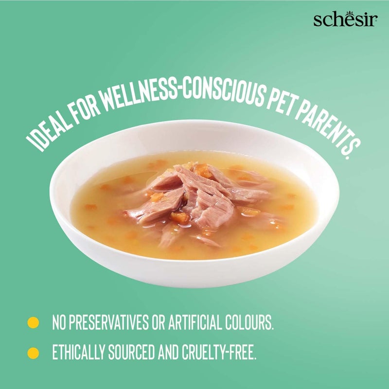 Schesir حساء سمك السلمون الوردي والجزر للقطط - طعام رطب فاخر في كيس | طبيعي، عالي البروتين، غني بالأوميغا، حساء لذيذ للقطط البالغة - يدعم صحة الجلد والهضم، 85 جرام (عبوة من 2) - Image 3