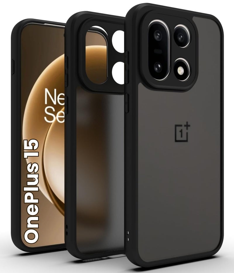 RIGGEAR Shockproof Sleek Hybrid Armor Back Cover Case for OnePlus 15 5G (Smoke Black Matte PC + Black TPU Bumper) - Image 1
