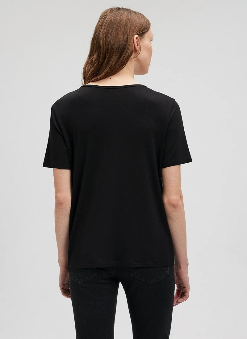 MAVI V Neck Black Basic T-Shirt