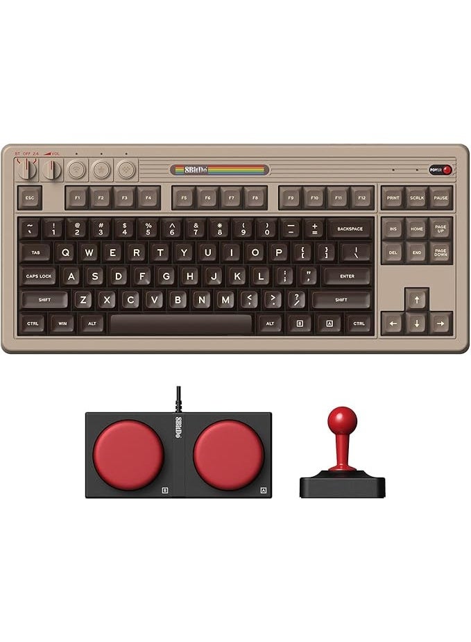 8BitDo Retro Mechanical Keyboard, Bluetooth/2.4G/USB-C Hot Swappable Gaming Keyboard with 87 Keys, Dual Super Buttons and Super Stick for Windows and Android - C64 Edition - QWERTY English Keyboard - Image 1