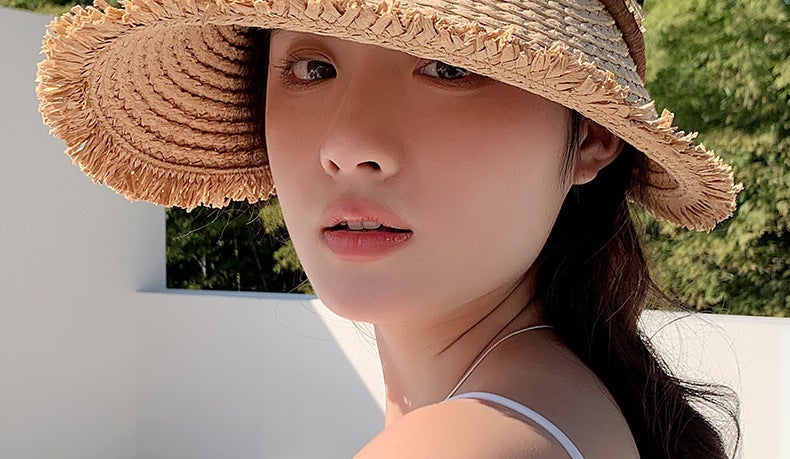Sunhat Women Summer Straw Visorless Breathable Headband Face Slimming Hat - Image 2