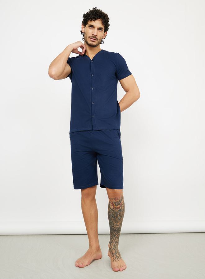Styli Solid Knit Shirt & Shorts Nightwear Set - Image 1