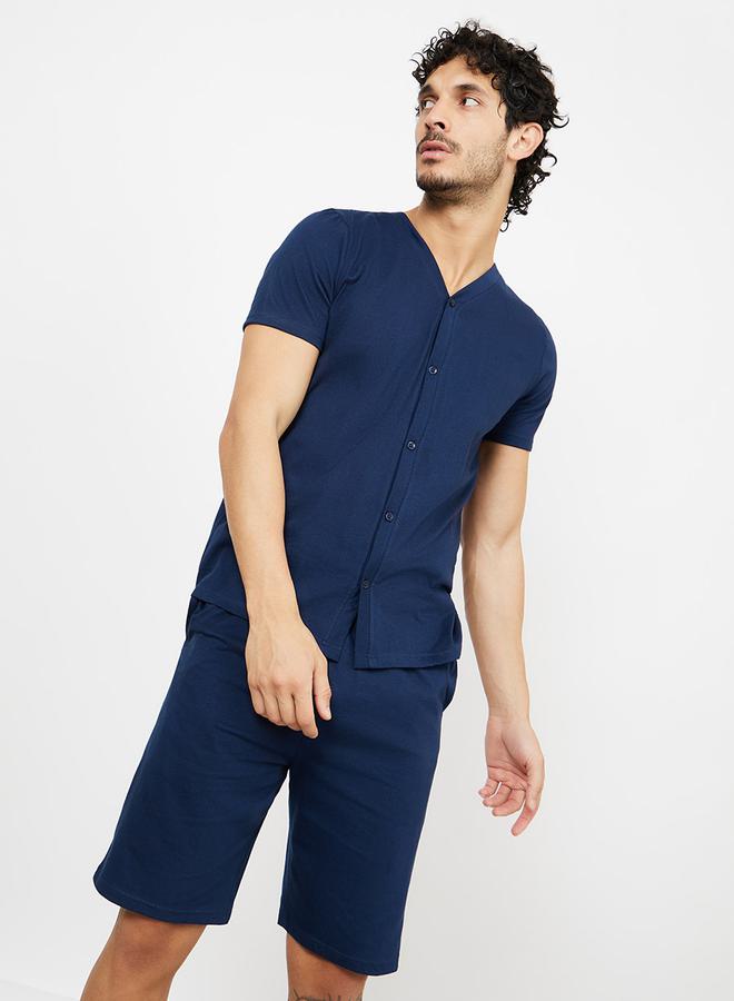 Styli Solid Knit Shirt & Shorts Nightwear Set - Image 2