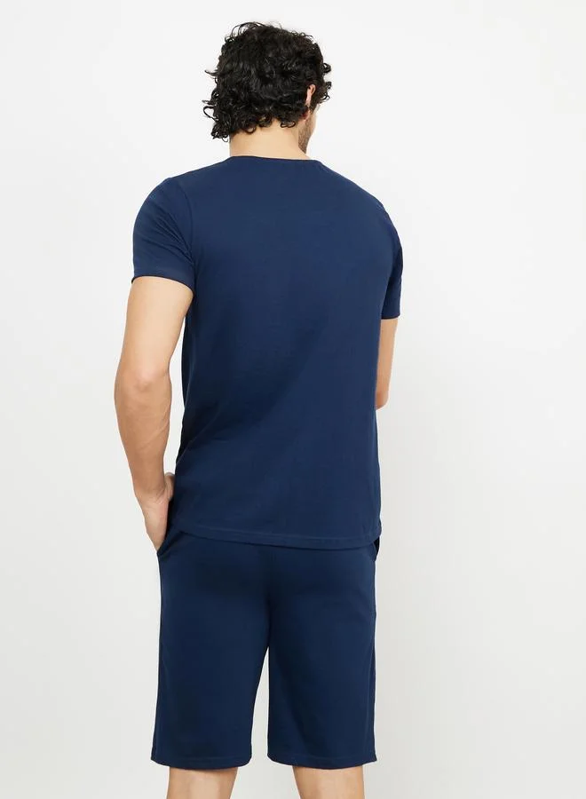 Styli Solid Knit Shirt & Shorts Nightwear Set