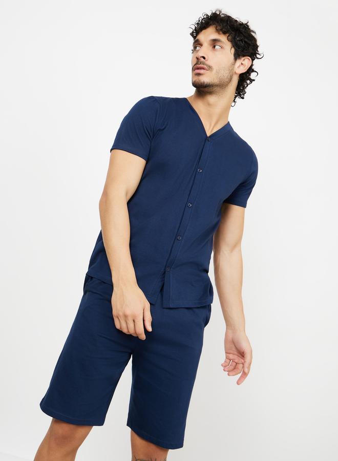 Styli Solid Knit Shirt & Shorts Nightwear Set - Image 2