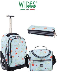 Wires 3 Piece Kids School Trolley Bag laptop compartment Big Wheels With Lunch bag & Pencil Case  - Image 1