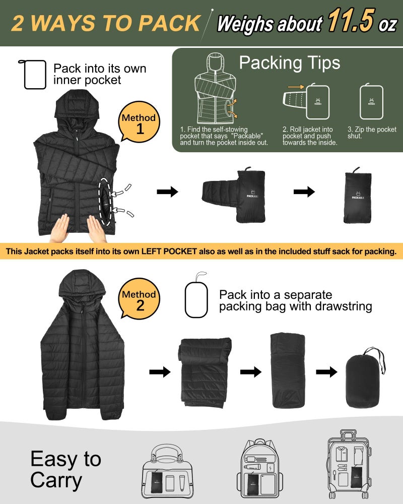 Outdoor Ventures Women's Packable Lightweight Full-Zip Puffer Jacket with Hood Quilted Winter Coat - Image 2