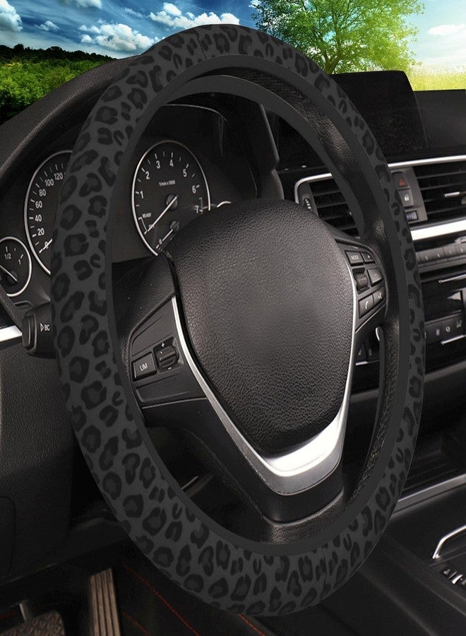 KARREAL Black Leopard Print Cheetah Elastic Steering Wheel Cover, Non-Slip Breathable Neoprene Steering Wheel Covers, Women Leopard Car Accessories, Universal 15 Inch Fit Auto, Suvs, Truck - Image 1
