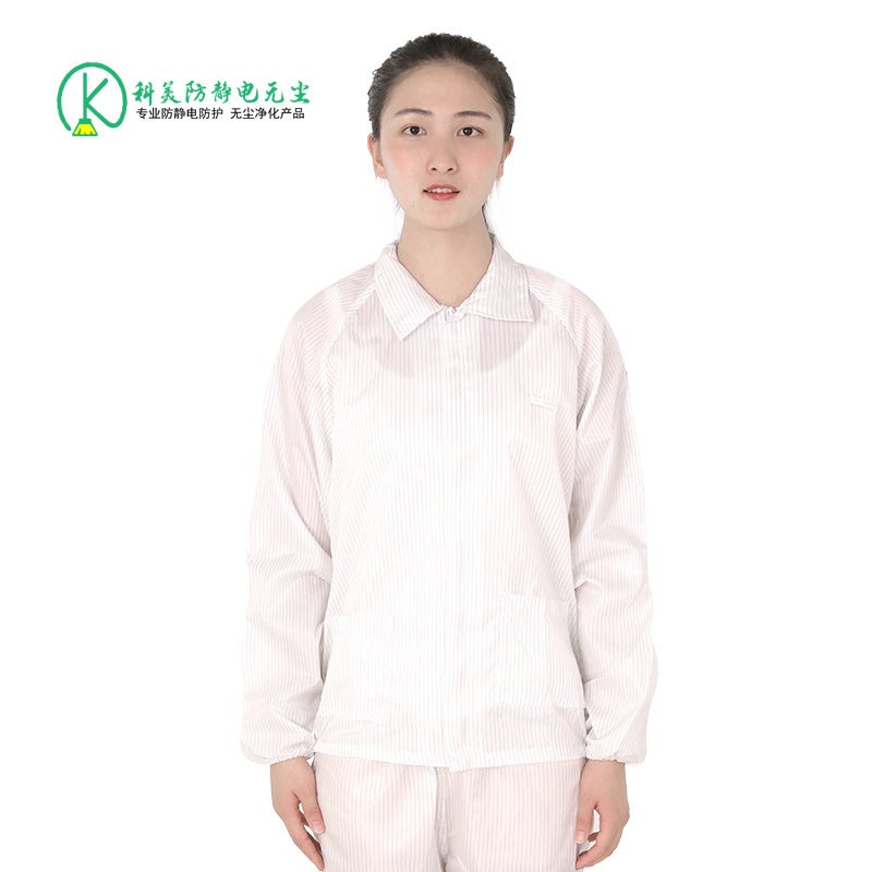 Anti-static split clothes dust-free clean lapel work clothes top plus pants suit jacket white and blue for men and women White top - Image 5