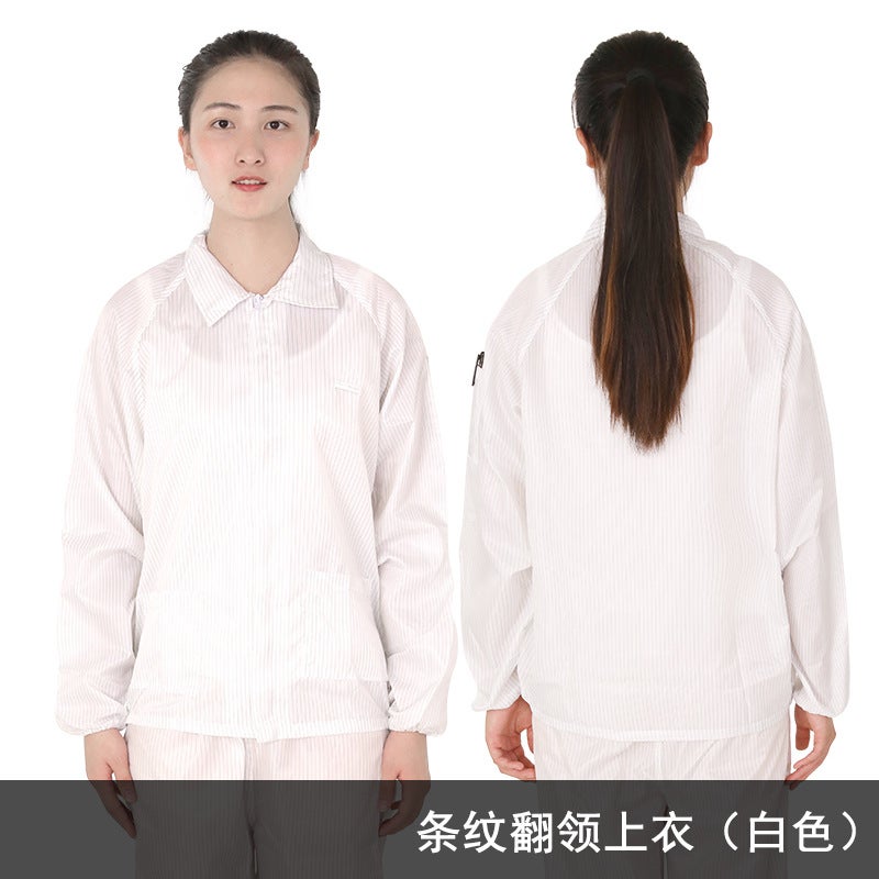 Anti-static split clothes dust-free clean lapel work clothes top plus pants suit jacket white and blue for men and women White top - Image 1