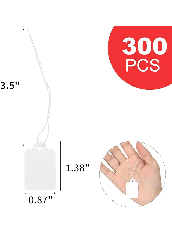 إيروريكس 300 قطعة من علامات عرض الأسعار الصغيرة البيضاء مع خيط مرفق للمجوهرات، علامة تعليق قابلة للكتابة عليها، علامات عرض البضائع، علامة عرض المجوهرات، علامة بيع الملابس بالتجزئة، هدية 1.38 بوصة × 0.87 بوصة - Image 2