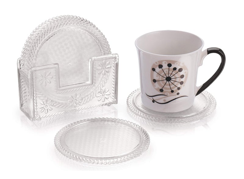 aaKaR Plastic - Tea Style (Clear) - Coaster With Stand - Set Of 6 - Image 2
