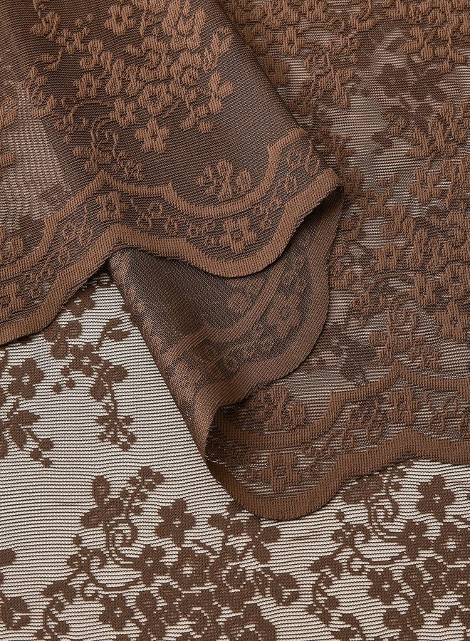 YJ YANJUN Brown Lace Curtains 63 Inch Length - Rustic Farmhouse Sheer Panels, Vintage Floral Curtains for Bedroom Living Room Bay Window, Light-Filtering Rod Pocket W52 X L63 Set of 2 Espresso - Image 5