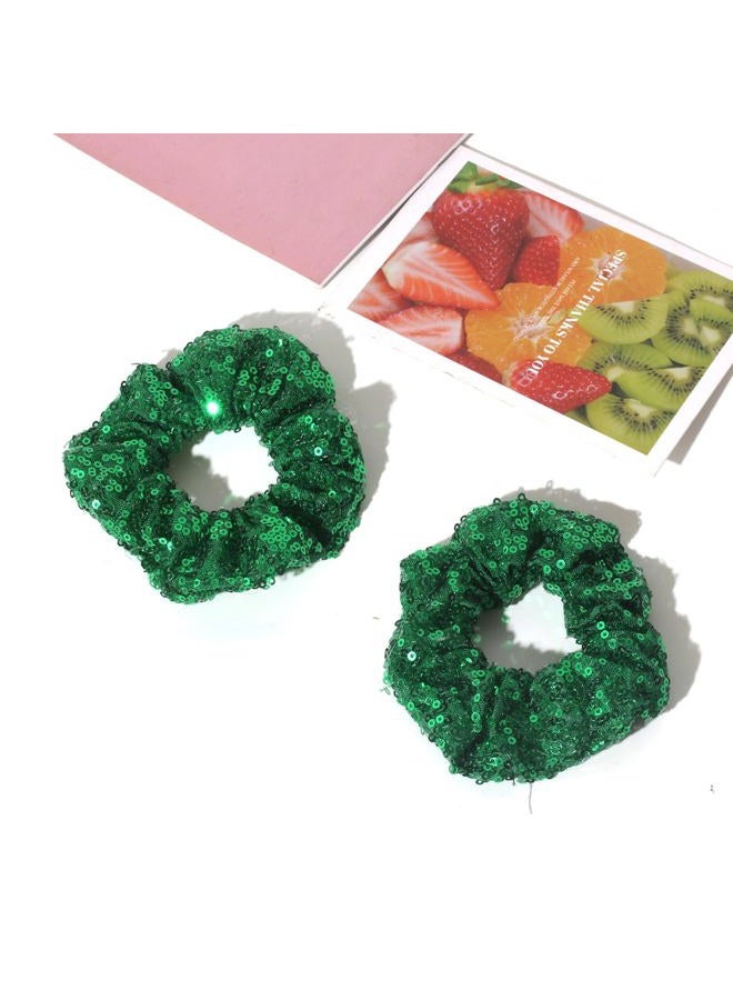 Jeffan 12 Pcs Sequin Scrunchies Bridesmaid Scrunchies Elastics Ponytail Holders Hair Wrist Ties Bands Cloth Scrunchies for Show Gym Dance Party Club Girl Women - Image 3