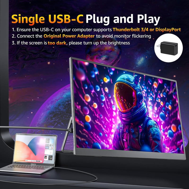 cocopar Portable Monitor 18.5 Inch 1080P FHD 100Hz 125% sRGB Travel Monitor with Speaker HDMI USB-C Second Screen for Laptop MacBook Surface PC Xbox PS4/5, VESA Mountable, with Kickstand - Image 2