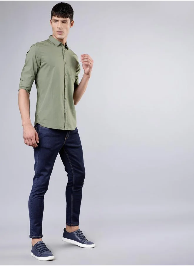 هاي لاندر Solid Cotton Slim Fit Shirt with Pocket