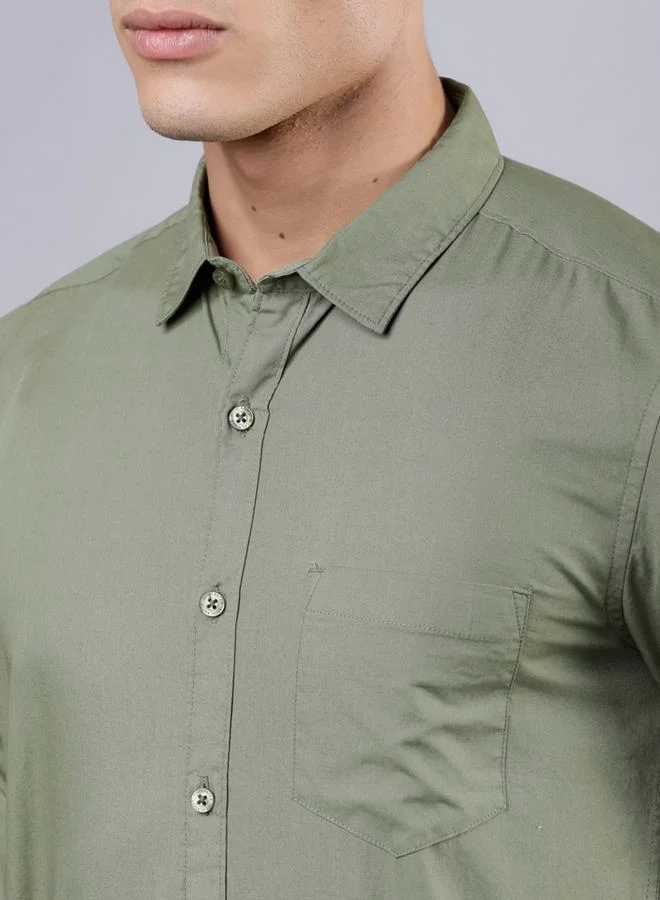 HIGHLANDER Solid Cotton Slim Fit Shirt with Pocket by Styli