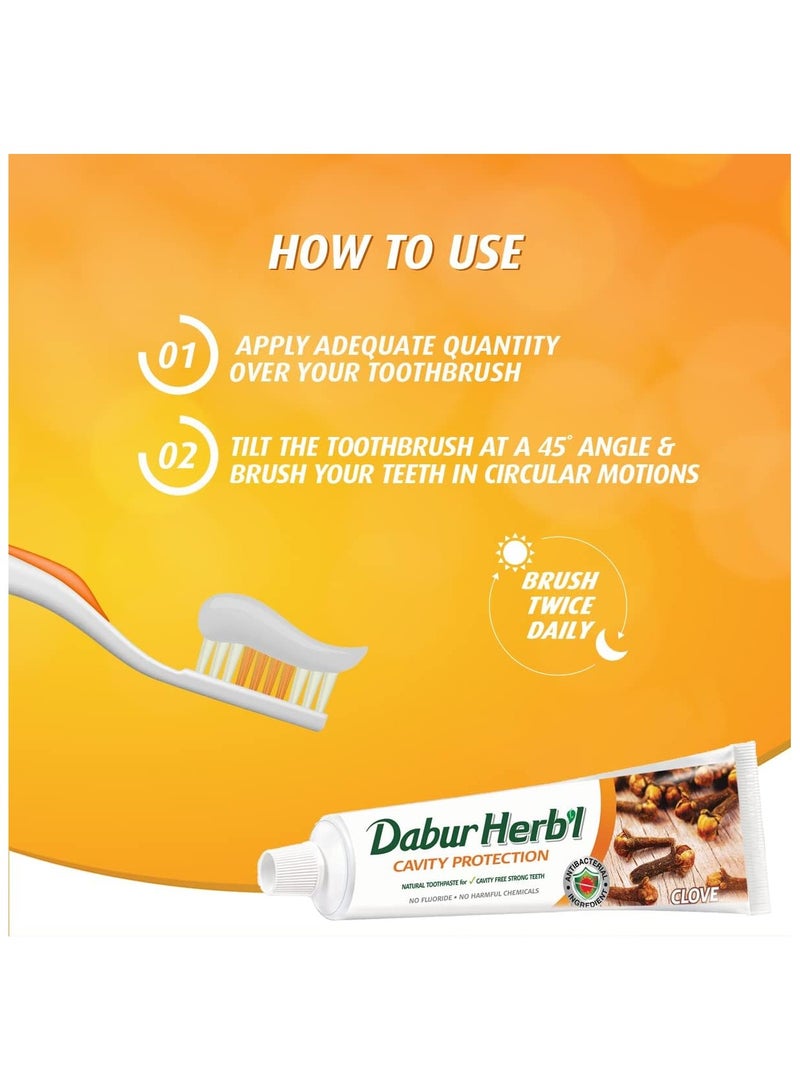 دابر معجون أسنان دابر العشبي للحماية من التسوس بالقرنفل الصغير (10 × 20 جم) | حجم السفر | معجون أسنان طبيعي خالٍ من الفلورايد لحماية ضد التسوس وأسنان قوية | حزمة القيمة - Image 2