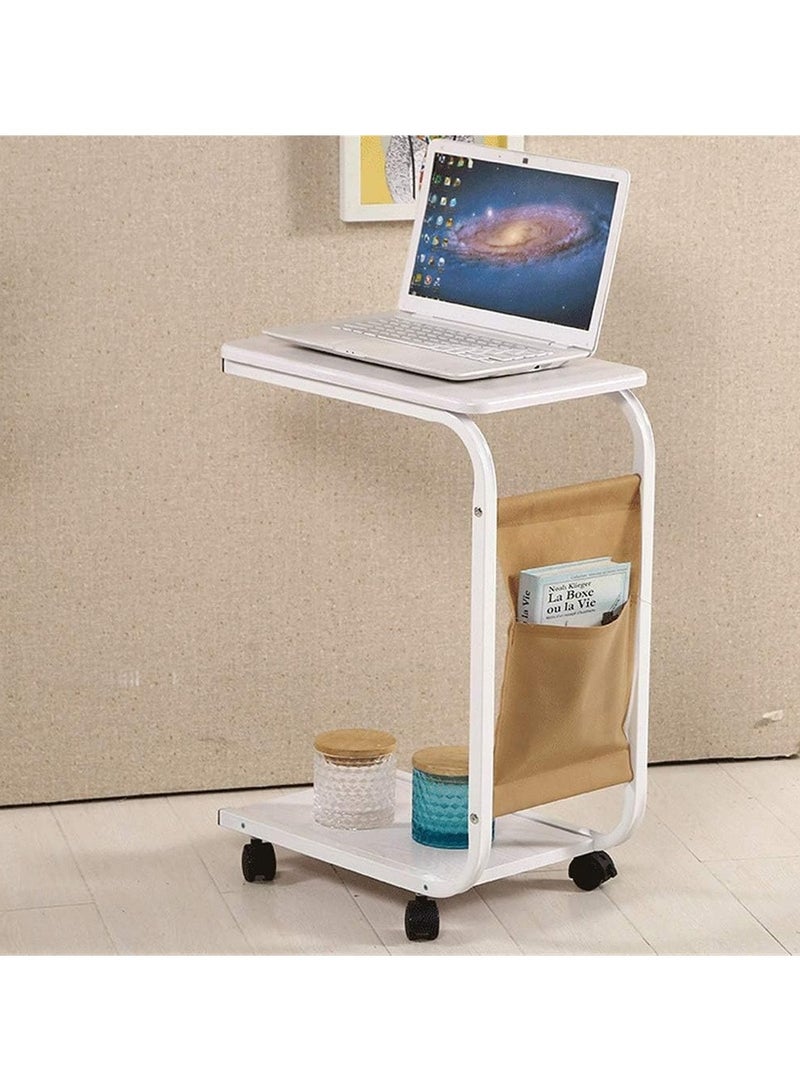 DubaiGallery Mobile Sofa Side Table For Small Spaces Wood Rolling Table With Wheels With Metal Frame Open Shelves For Bedroom, Living Room, Office - Image 2