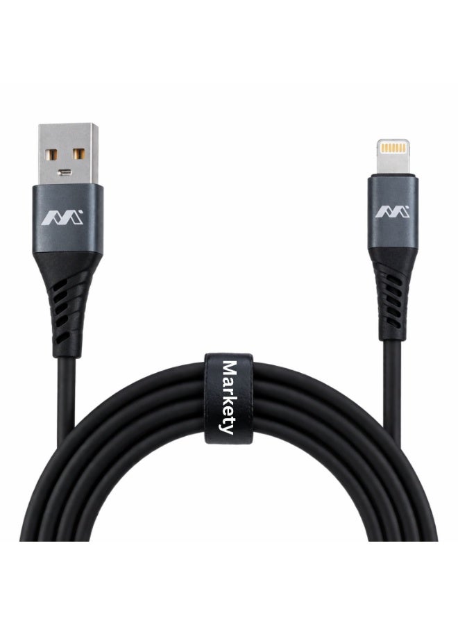 كابل شحن سريع من نوع USB-A إلى Lightning من Markety بطول 1 متر - بقدرة 27 واط، بتصميم متين من الألومنيوم، متوافق مع أجهزة iPhone و iPad وأجهزة Apple. - Image 3
