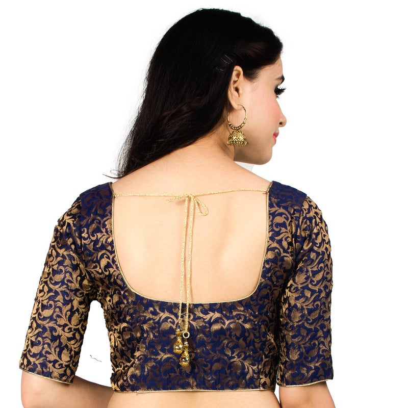 Chandrakala Banarasi Blouses for Women Sarees,Readymade, Navy Blue,Small (B214NAV2) - Image 3