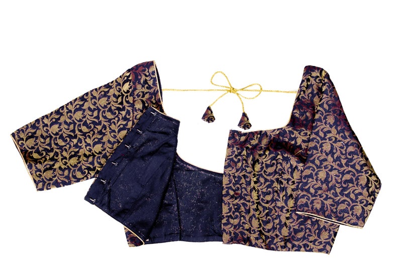 Chandrakala Banarasi Blouses for Women Sarees,Readymade, Navy Blue,Small (B214NAV2) - Image 4