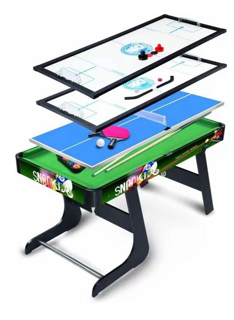 4 in 1 Multifunctional Folding Pool Table Children's Home Standing Football Table Table Tennis Ice Hockey Children Learning Table Desktop Sports Games Family Game Table Toys