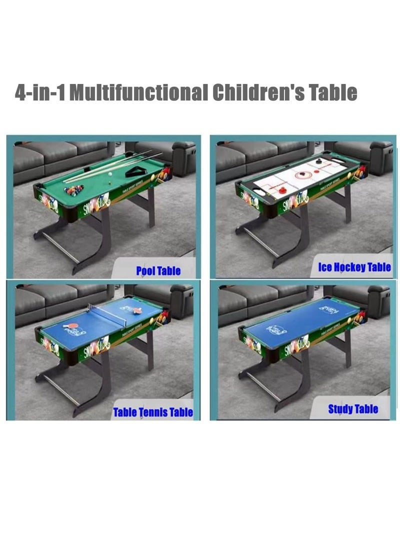 4 in 1 Multifunctional Folding Pool Table Children's Home Standing Football Table Table Tennis Ice Hockey Children Learning Table Desktop Sports Games Family Game Table Toys