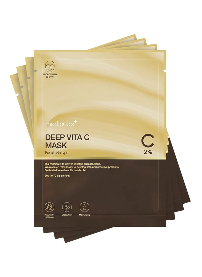 Medicube Medicube Deep Vita C Mask | Vit C Brightening Sheet Mask | Quadruple Vitamins (C/E/Q/P) for Dark Spots, Uneven Skin Tone & Melanin Care | Hydrating & Soothing |Anti-Aging | K-Beauty Skincare | 4 Packs Only