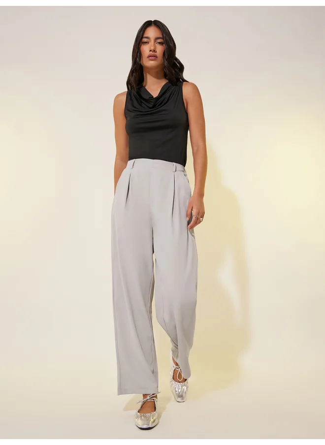 تايك تو Take Two Solid Pleated Wide Leg Pants