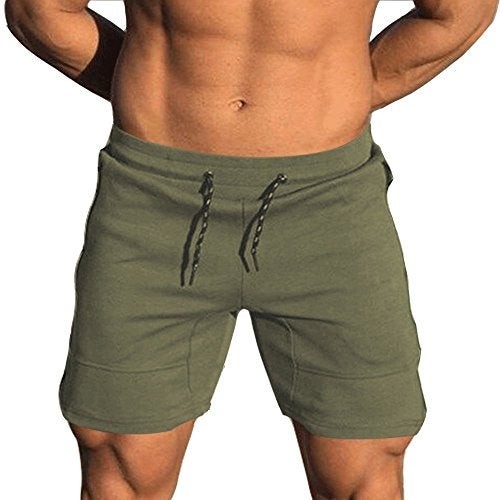 EVERWORTH Men's Solid Gym Workout Shorts Bodybuilding Running Fitted Training Jogging Short Pants with Zipper Pocket Green XL - Image 1