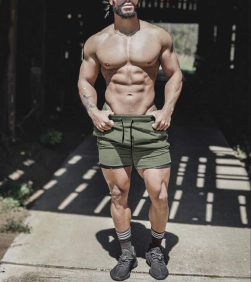 EVERWORTH Men's Solid Gym Workout Shorts Bodybuilding Running Fitted Training Jogging Short Pants with Zipper Pocket Green XL - Image 5