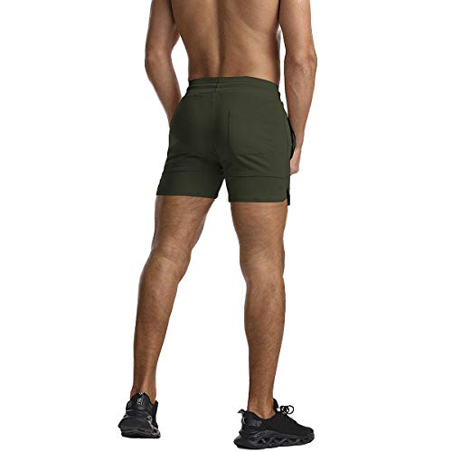 EVERWORTH Men's Solid Gym Workout Shorts Bodybuilding Running Fitted Training Jogging Short Pants with Zipper Pocket Green XL - Image 3