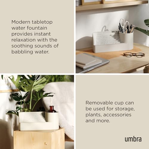 Umbra Stream Tabletop Water Fountain with Planter or Stationery Slot, Humidifies Air and Improves Air Quality, Sand - Image 4
