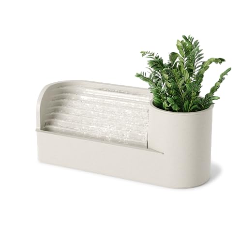Umbra Stream Tabletop Water Fountain with Planter or Stationery Slot, Humidifies Air and Improves Air Quality, Sand - Image 1