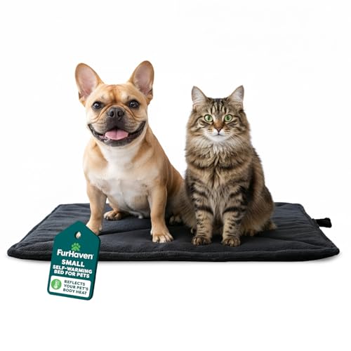 FurHaven ThermaNAP Self Warming Cat Mat Dog Bed for Crates with SelfWarming Technology for Cozy Rest Fully Machine Washable Small Plush Faux Fur Black - Image 1