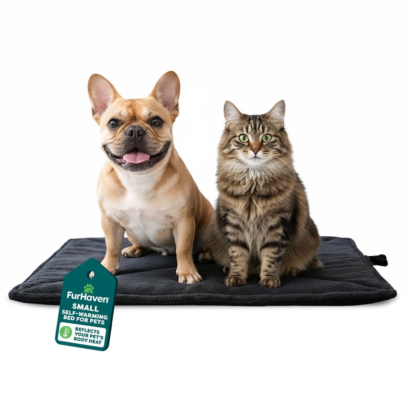 FurHaven ThermaNAP Self Warming Cat Mat Dog Bed for Crates with SelfWarming Technology for Cozy Rest Fully Machine Washable Small Plush Faux Fur Black - Image 2