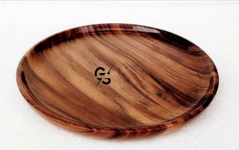 Giftoshopee Tray Medium Size 10 inch Antique Beautiful Wooden Serving Tray Round Shape Wooden Plate - Image 2