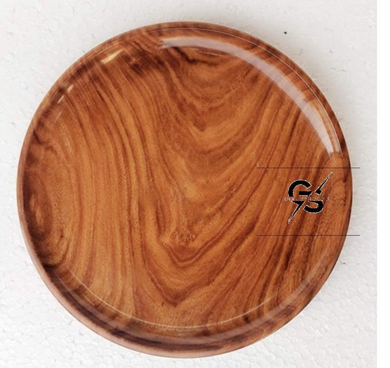 Giftoshopee Tray Medium Size 10 inch Antique Beautiful Wooden Serving Tray Round Shape Wooden Plate - Image 1