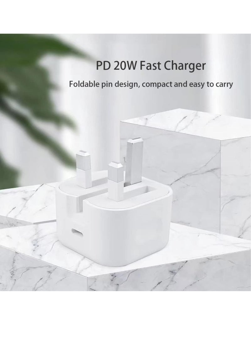 20W Foldable Fast Charging Wall Adapter Compatible with iPhone 12 Pro Max/11 Pro Max/SE, iPad