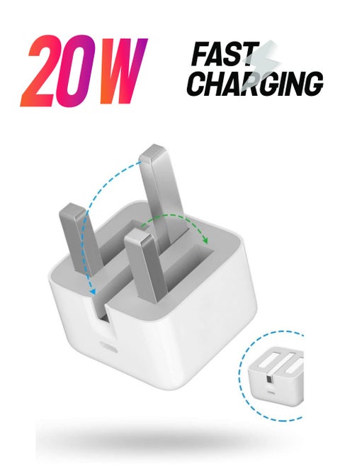20W Foldable Fast Charging Wall Adapter Compatible with iPhone 12 Pro Max/11 Pro Max/SE, iPad
